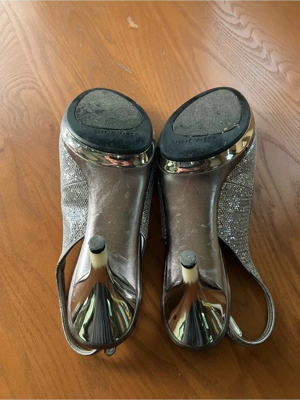 Nine West Women’s Sharon’s Metallic Silver Slingback Peep-Toe Heels Size 9